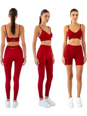3 Piece Seamless Workout Set - High-Waist Leggings, Biker Shorts & Sports Bra